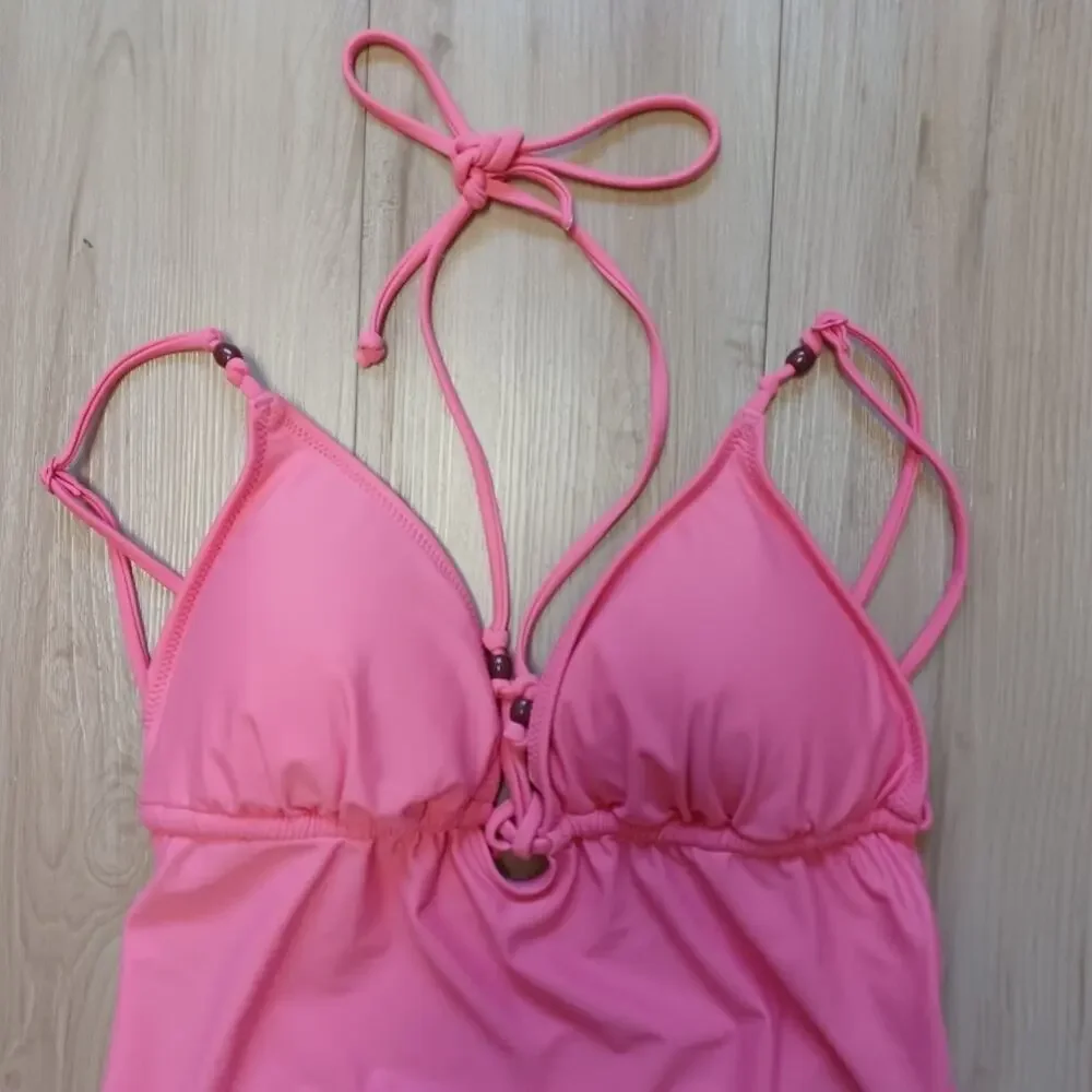 J. Crew Strappy Plunge Cheeky One-Piece Bead Detail Pink M NWT